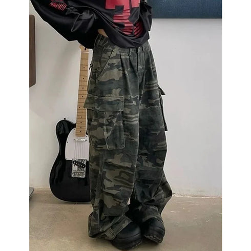 Military Green High Waist Baggy Jeans